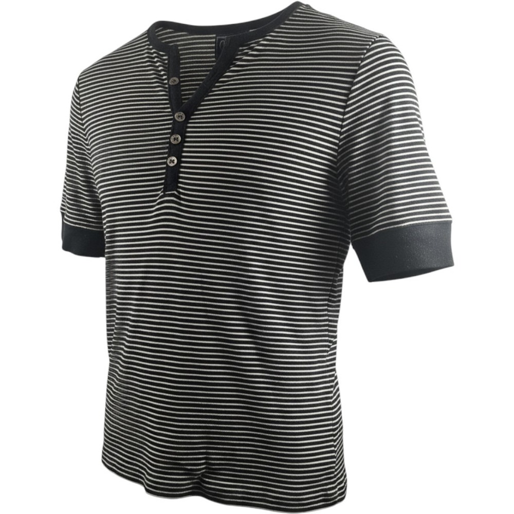 Chaps Classics Womens Black White Striped Cotton Henley Short Sleeve Shirt S